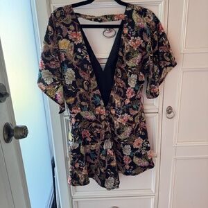 VICI Black and floral silky printed romper